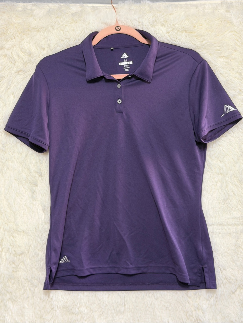 Adidas Mens Golf Polo Short Sleeve Tee Size M Purple Sporty Logo Performance